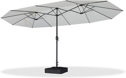 PURPLE LEAF 15ft Patio Market Umbrella with Base Double-Sided Rectangle Outdoor Table Sun Umbrellas with Crank 12 Heavy Duty Sturdy Ribs for Pool Beach Deck Backyard Cream