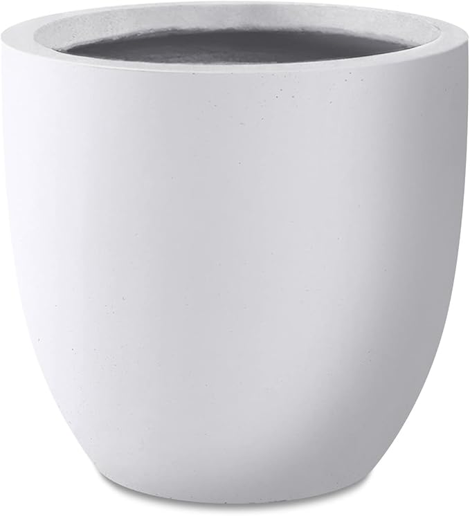 Kante 14 Inch Dia Round Concrete Planter, Indoor Outdoor Large Plant Pot with Drainage Hole and Rubber Plug for Home Patio Garden, Pure White
