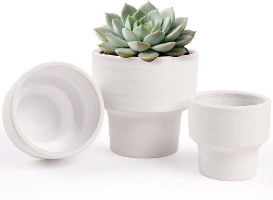 INGOFIN Ceramic Planter Pot Set of 3, 4/5/6 Inch Indoor Decorative Cachepot for Pothos & Succulents, No Drainage Hole, Modern Tabletop Desk Display Plant Pot for Home Decor, Sandblasted White