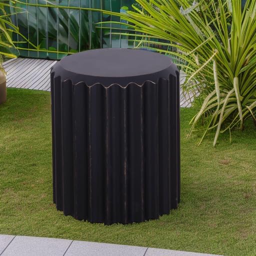 Afterglow Terrafab Material Outdoor Round Side Table, Natural Decorative Garden Stools, Unique End Table for Living Room Bedroom Patio Home Decor