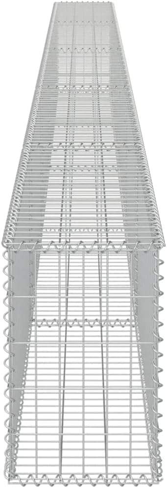 Galvanized Steel Gabion Wall with Covers, Gabion Mesh Wire Wall Panel Galvanized Steel Garden Stone Wire Basket Fencing Patio Decorative Fence, 236"x11.8"x19.7",-183
