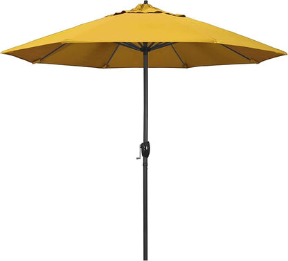 California Umbrella 9' Rd Aluminum Patio Umbrella, Crank Lift, Auto Tilt, Black Finish, 4yr Fade Warranty, Yellow