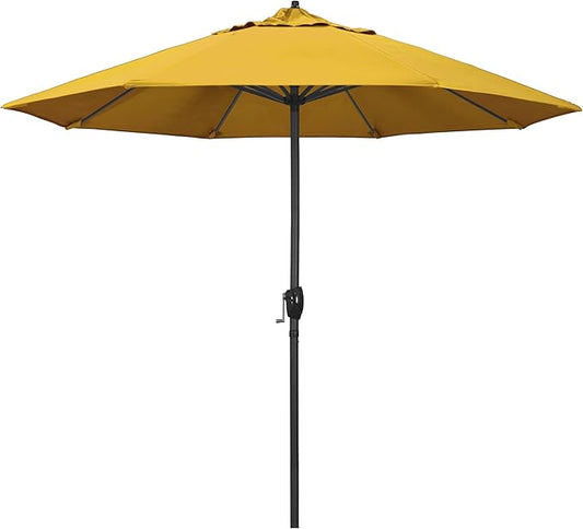 California Umbrella 9' Rd Aluminum Patio Umbrella, Crank Lift, Auto Tilt, Black Finish, 4yr Fade Warranty, Yellow