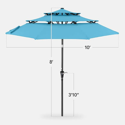 Best Choice Products 10ft 3-Tier Market Patio Umbrella, Outdoor Sun Shade with Tilt, Crank Lift, 8 Ribs for Backyard, Deck, Poolside – Sky Blue