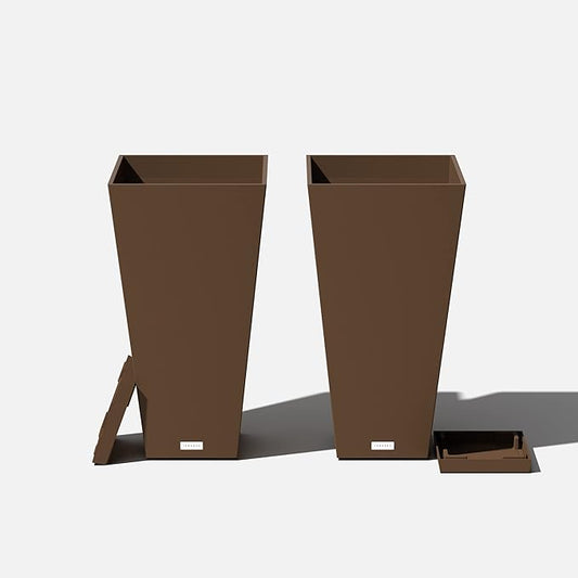 Veradek V-Resin Indoor/Outdoor Taper Planter (Espresso, 26 inch - 2 Pack with 2 Saucer Trays)