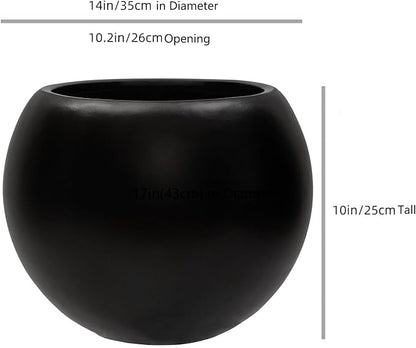 10 H x 14" Dia (10" Pot Opening) Round Fiberstone Planter with Drainage Hole, Black, Indoor/Outdoor Large Plant Pot for Home Patio Garden, Ideal for Large Plants