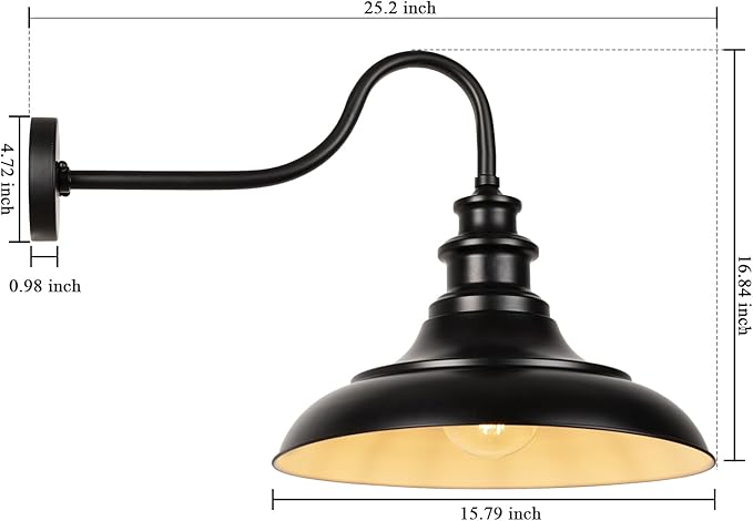 Exterior Farmhouse Barn Light, Porch Lights Outdoor, 16 Inch Vintage Outside Garage Lights Fixtures, Anti-Rust Waterproof Outdoor Light for Patio Frontdoor Entryway Doorway, Matte Black