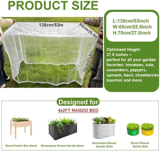 2 Pack Garden Netting for 4×2 FT Raised Beds, Fine Mesh Insect & Bird Barrier with Drawstring, Garden Bed Cover for Vegetables, Flowers & Herbs