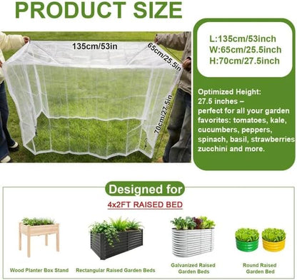 2 Pack Garden Netting for 4×2 FT Raised Beds, Fine Mesh Insect & Bird Barrier with Drawstring, Garden Bed Cover for Vegetables, Flowers & Herbs