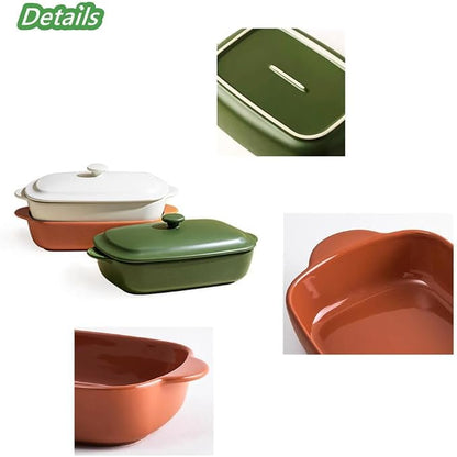Ceramic Casserole Dish with Lid,33oz Covered Rectangular Baking Dish with Lid for 1-2 Person,Deep Casserole Cookware Bakeware,Oven Safe and Dishwash Safe