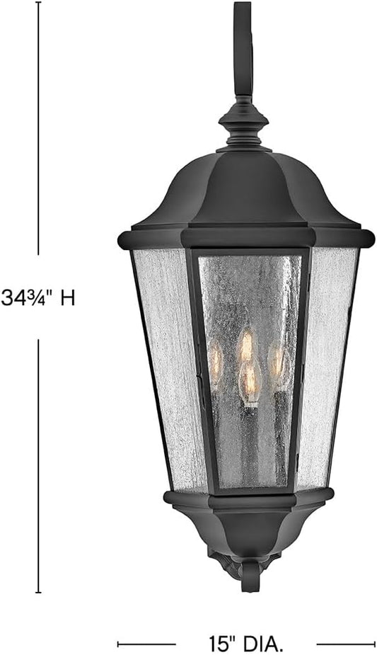 Hinkley Edgewater Outdoor Extra Large Wall Mount Lantern - Clear Seedy Glass, Aluminum - Black Finish