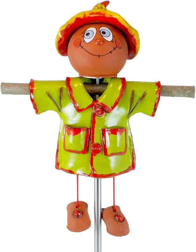 Ceramic Garden Decor - Scarecrow Lawn stake - Outdoor statue - Perfect, unique gifts for gardeners woman, men, yard gifts - Handmade, Frostproof