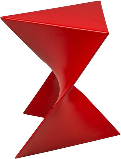 LeisureMod 15.75" Stackable Weather-Resistant Plastic Triangular Side Table - Accent End Table for Indoor & Outdoor Use (Red, Set of 2)