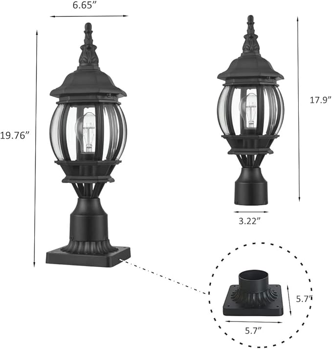 HOLKIRT Outdoor Post Light,Vintage Lamp Post Light Fixture,Waterproof Exterior Post Lantern with Pier Mount Base for Pathway Garden Post Pole Mount,Matte Black