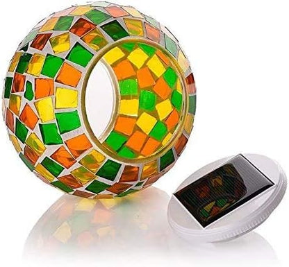 Waterproof Color Changing Table Lamp, Solar Powered Mosaic Glass Ball LED Garden Lawn Night Light Lamps, Party Lights for Home,Yard, Indoor,Outdoor Decoration Lights (Orange+Yellow+Green)