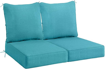 Sundale Outdoor Olefin Deep Seat Cushion Set of 2, Patio Chair Cushion and Pillow, Water-Resistant Sectional Sofa Pad with Straps Teal, 23 x 26 x 6 Inches