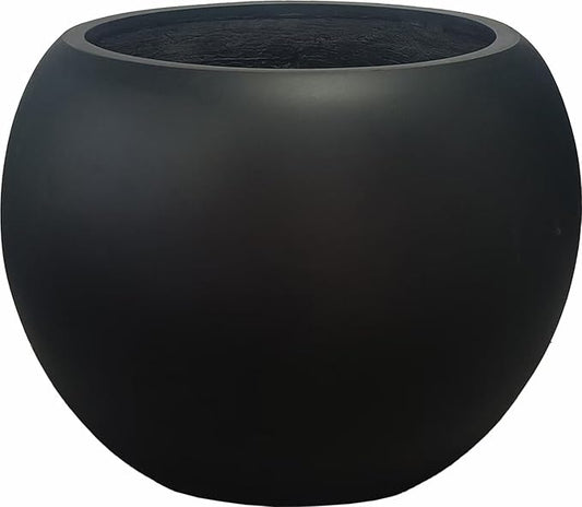 Panlaolao 13.5 H x 17" Dia (12" Pot Opening) Round Fiberstone Planter with Drainage Hole, Black, Indoor/Outdoor Large Plant Pot for Home Patio Garden, Ideal for Large Plants