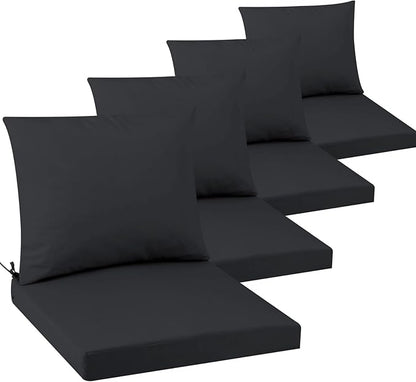 Outdoor Seat Cushion Set 24 x 24 In, Water-Resistant & Fade-Resistan, Patio Furniture Cushions with Removable Cover Deep Seat & Back Cushion with Handle and Adjustable Straps for Chair Sofa,4PC