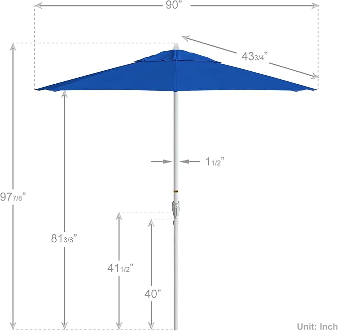 California Umbrella 7.5' Rd Aluminum Patio Umbrella, Crank Lift, Auto Tilt, White Finish