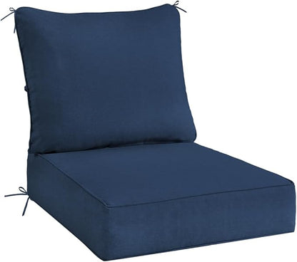 Sundale Outdoor Olefin Deep Seat Cushion, Patio Chair Cushion and Pillow, Water-Resistant Sectional Sofa Pad with Straps Dark Blue, 24 x 24 x 6 Inches