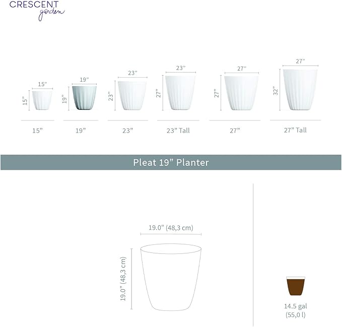 Crescent Garden Pleat Modern Decorative Planter, Indoor/Outdoor Pot, Resin Plant Pot with Drain Hole - 19" W x 19" H (Olive)