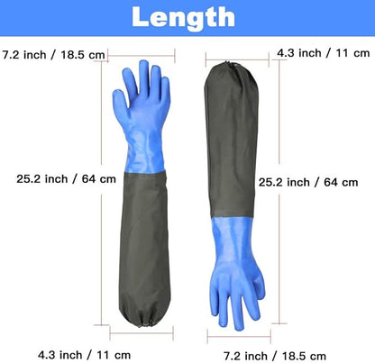 Haiou PVC Chemical Resistant, Long Rubber, Heavy Duty Waterproof Gloves for Chemical and Acid Work, 25 inches, Large-(Blue)