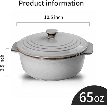 KOOV Ceramic Casserole Dish with Lid Oven Safe, 2 Quart Casserole Dishes, Covered Round Casseroles Dishes Set, 9 inch Baking dish With Lid for Dinner, Deep Casseroles Cookware Set, Reactive Glaze
