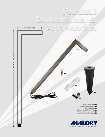 MALORY Low Voltage Landscape Path Lights with G4 Bulb(21.87" H),9-17V Brass Low Voltage LED Pathway Lights Outdoor,2700K Waterproof Landscape Lighting for Garden,Walkway,Driveway,Patio or Yard(P02)