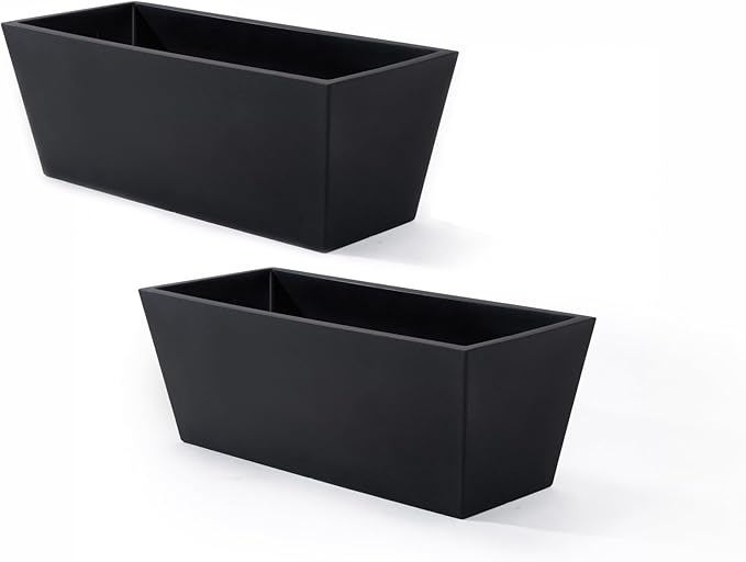 Step2 Tremont Trough Planter, Large Planters for Outdoor Plants, Gardening and Flower Pot for Patio or Porch, Efficient Drainage, Durable Plastic, Black, 2-Pack