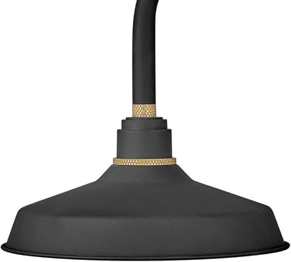 Hinkley Foundry Classic Medium Straight Arm Barn Light - Aluminum, Dark Sky Compliant, Industrial, 23.75" Extension, 12" Shade - Textured Black Finish with Brass Accent