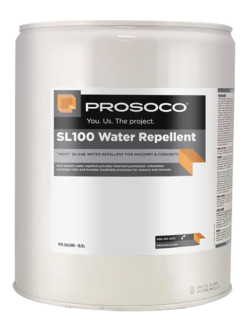 PROSOCO SL100 Water Repellent | “Neat” Silane Water Repellent for Masonry & Concrete - Trusted by Professionals (1, 5 Gallon)