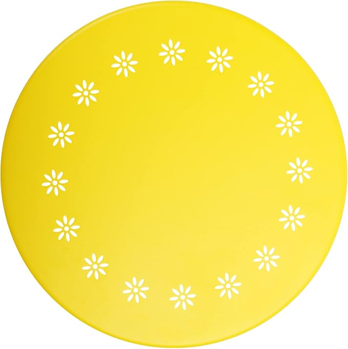 danpinera Outdoor Side Tables with Flower Cut Outs, Weather Resistant Steel Patio Side Table, Small Round Outdoor End Table Metal Side Table for Patio Yard Balcony Garden Yellow