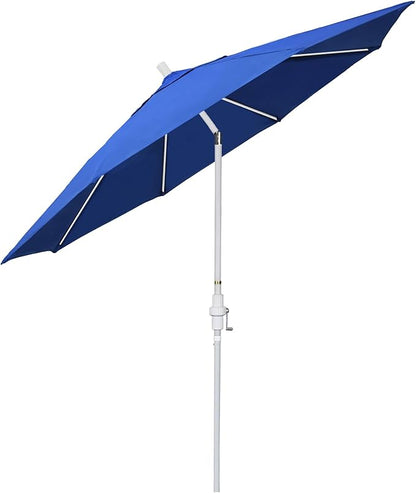 California Umbrella 11Ft Fiberglass Rib Patio Umbrella, Hand-Crank, Tilt-Collar, White Frame, Solution Dyed Royal Blue Fabric