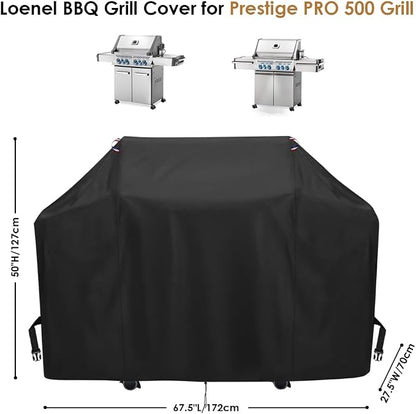 BBQ Grill Cover for Napoleon Prestige PRO 500 and Prestige 500 Gas BBQ Grills, Waterproof 600D Outdoor Propane Barbecue Covers for PRO500RSIBPSS-3 Prestige PRO - 68" L x 28" W x 50" H