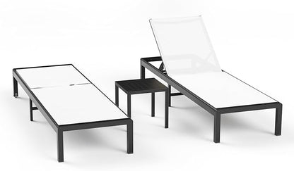 Aluminum Lounge Chairs Outdoor Chaise Furniture,2 Sets Patio Metal Deck Lounger Adjustable 5-Position Poolside Chase Recliner with Wheels for Beach,Coffee Table, (White, 2 Chairs + Table)
