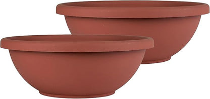 The HC Companies 20 Inch Shallow Garden Bowl Plant Pot with Drainage, Lightweight UV-Resistant Plastic Planters for Succulents, Herbs & More, 2-Pack Planters for Indoor Outdoor Home Decor, Clay