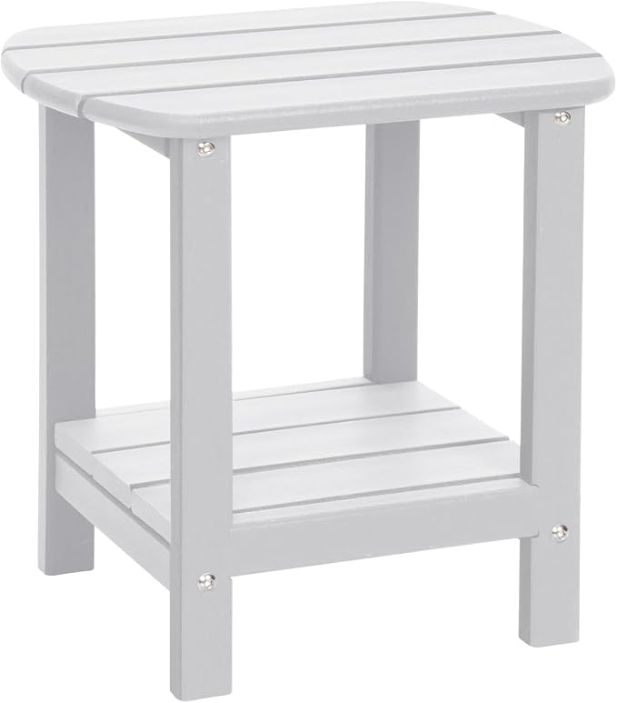 Adirondack Outdoor Side Table, 16.5” HDPE Small Patio Table with Storage Shelf, Weather Resistant End Table for Porch, Pool & Yard (White)