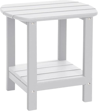 Adirondack Outdoor Side Table, 16.5” HDPE Small Patio Table with Storage Shelf, Weather Resistant End Table for Porch, Pool & Yard (White)