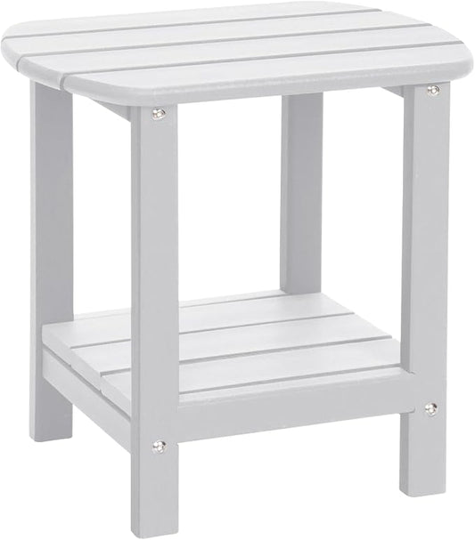 Adirondack Outdoor Side Table, 16.5” HDPE Small Patio Table with Storage Shelf, Weather Resistant End Table for Porch, Pool & Yard (White)