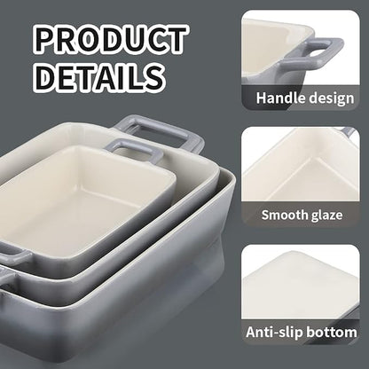 KOOV Bakeware Set, Ceramic Baking Dish, Rectangular Baking Pans for Cooking, Cake Dinner, Kitchen, Banquet and Daily Use, 12 x 8.5 Inches, 3-Piece (Gradient Gray)