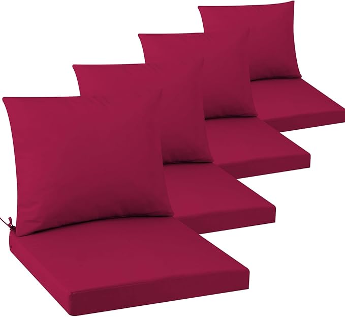 Outdoor Seat Cushion Set 22 x 22 In, Water-Resistant & Fade-Resistan, Patio Furniture Cushions with Removable Cover Deep Seat & Back Cushion with Handle and Adjustable Straps for Chair Sofa,4PC