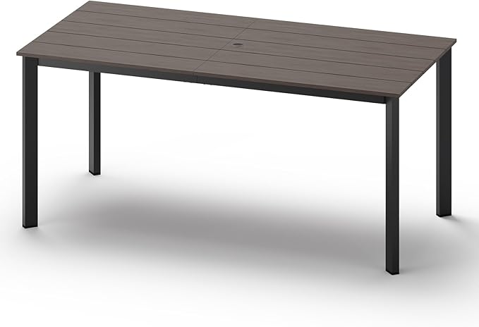 Outdoor Patio Dining Table, Aluminum & HDPE Outdoor Table with Umbrella Hole, All-Weather for Deck, Garden, Lawn, Backyard, Poolside and Indoor Use (Charcoal)