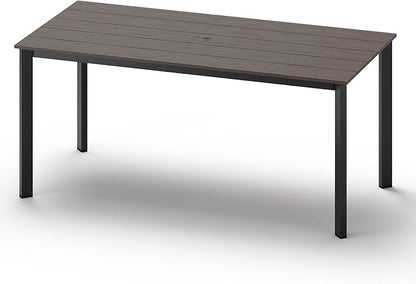 Outdoor Patio Dining Table, Aluminum & HDPE Outdoor Table with Umbrella Hole, All-Weather for Deck, Garden, Lawn, Backyard, Poolside and Indoor Use (Charcoal)