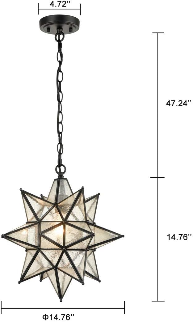 DIRYZON EUL Moravian Star Pendant Light 16 inch Seeded Glass Hanging Light