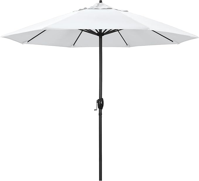 California Umbrella 9' Rd Aluminum Patio Umbrella, Crank Lift, Auto Tilt, Black Finish, 4yr Fade Warranty, Natural
