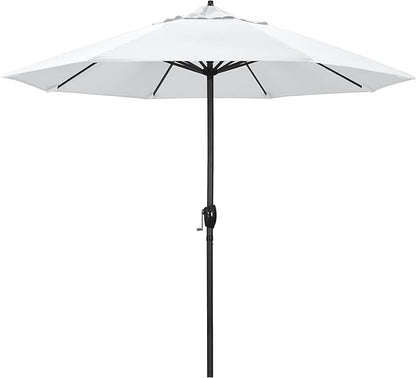 California Umbrella 9' Rd Aluminum Patio Umbrella, Crank Lift, Auto Tilt, Black Finish, 4yr Fade Warranty, Natural
