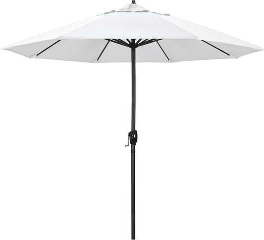 California Umbrella 9' Rd Aluminum Patio Umbrella, Crank Lift, Auto Tilt, Black Finish, 4yr Fade Warranty, Natural