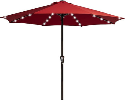 JEAREY Upgrade 11FT LED Lighted Patio Umbrella, Solar Outdoor Umbrella, Table Umbrella for Pool, Deck & Yard (Red)
