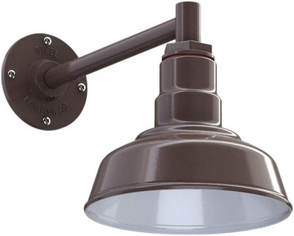 Steel Lighting Co. | Dusk to Dawn | Hawthorne Barn Light | Outdoor Wall Mounted | 8 in Dome | 11 inch Straight Arm| Small Farmhouse Light Made in America | Dark Bronze Exterior/White Interior