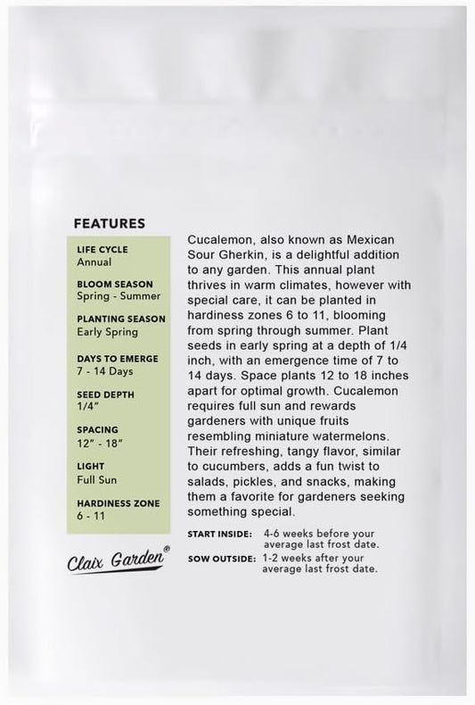 Cucamelon Seeds - Mexican Sour Gherkin - 100 Seeds - Heirloom, Non-GMO and Untreated, Excellent for Any Home Garden, Low Maintenance, Delicious Flavor